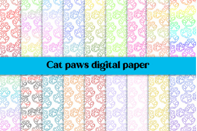 Cat paws white digital paper bundle | Animal digital paper