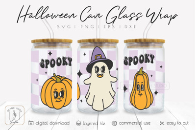 Spooky Halloween Libbey Can Glass Ghost Pumpkin Retro Design
