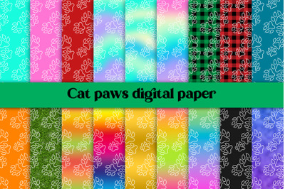 Cat paws white digital paper | Animal paws digital paper