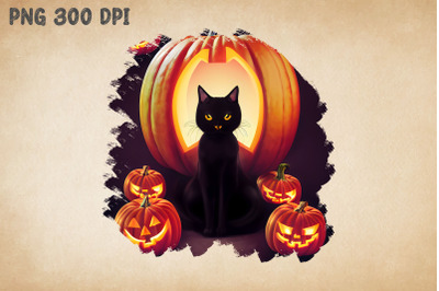 Black Cat And Pumpkins