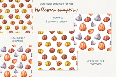 Hallloween pumpkins. Watercolor