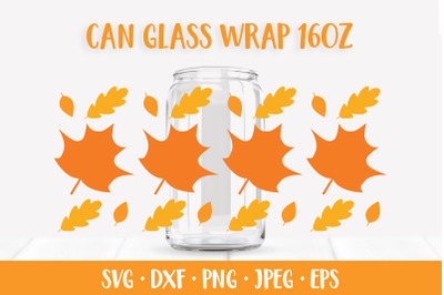 Fall Leaves Glass Can Wrap. Autumn Can Glass SVG  Design