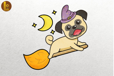 Pug Witch Halloween Dog Puppy