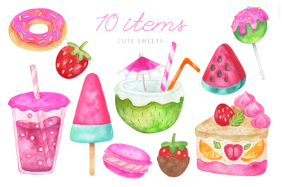 Cute sweets watercolor set