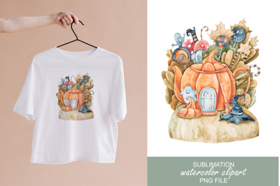 Watercolor Halloween cute pumpkin sublimation / clipart