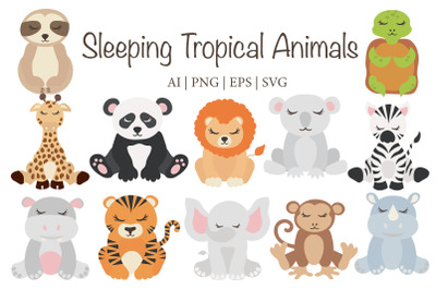 Sleeping Tropical Animals Clipart Set