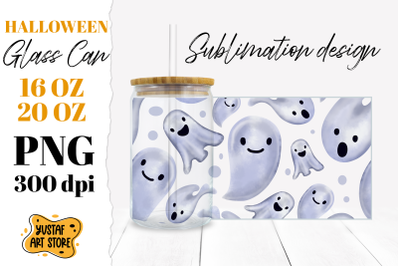 Halloween Glass Can sublimation. Cute Ghost illustration