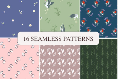 Seamless pattern Cranes