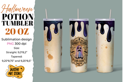 Halloween tumbler sublimation. Ghost Tears pure elixir label