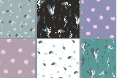 Siberian Cranes Seamless Pattern