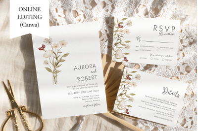 Autumn Floral Wedding Invitation Editable Template Canva Fall Rustic V