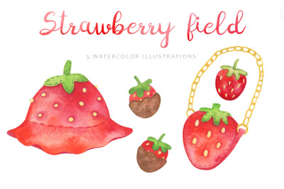 Cute strawberry watercolor set