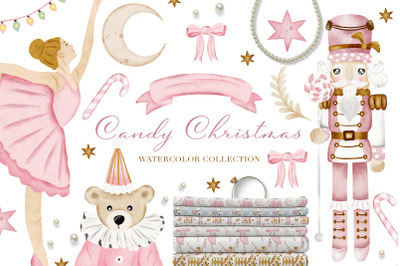 Candy Christmas Nursery Watercolor Clipart