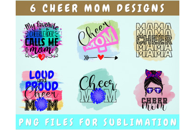 Cheer Mom Sublimation Designs Bundle, 6 Designs, Cheer Mom PNG Files