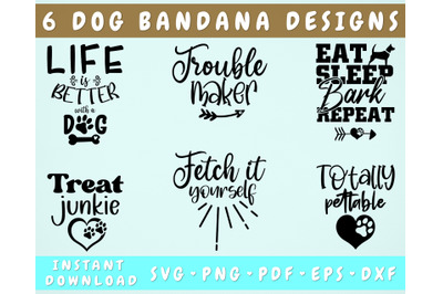 Dog Bandana SVG Bundle, 6 Designs, Dog Bandana Cut Files for Cricut