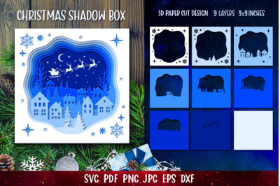 Christmas 3D Layered Shadow Box | Christmas Light Box SVG