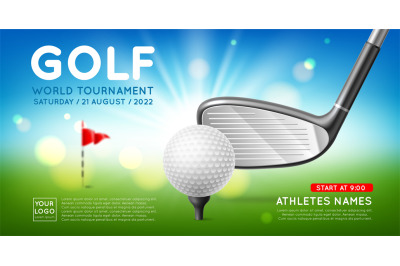 Realistic golf championship banner. Sport event, tournament poster, ga