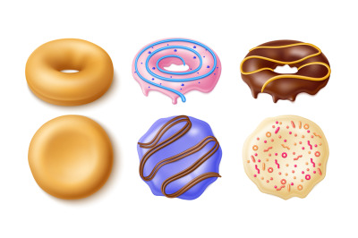 Donuts constructor. Realistic sweet buns and different glazes and topp