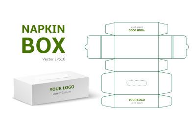 Tissue box mock up. Packaging scan template, realistic napkins contain