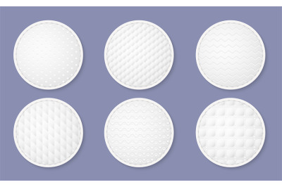 Cosmetic cotton pads texture. Realistic round white discs, hygiene and