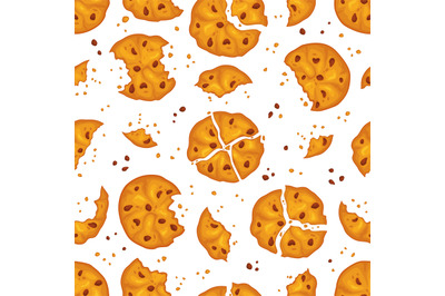 Broken cookies seamless pattern. Homemade shortbread cakes, sweet bisc