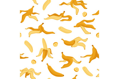 Banana peel seamless pattern. Yellow fresh fruit background, flat bana