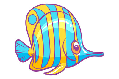 Tropical fish with blue yellow stripes. Cartoon aquarium animal