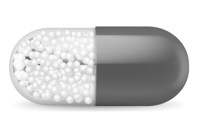 Realistic transparent capsule mockup. Medical drug pack