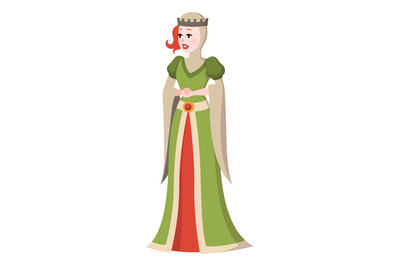 Queen character. Historic medieval royal woman in crown