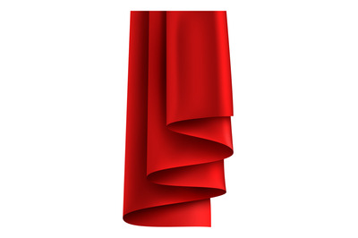 Folding cloth. Red realistic textile. Drapery fabric