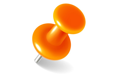 Orange push pin mockup. Realistic thumb tack