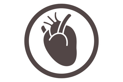 Human heart icon. Medical round black symbol