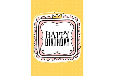 Happy birthday card template in girlish cute princess style