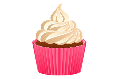 Sweet cupcake icon. Cream swirl cartoon dessert