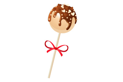 Chocolate dripping on lolipop stick. Hard candy cartoon icon