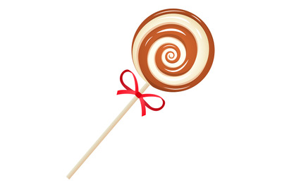 Chocolate swirl lolipop cartoon icon. Sweet cartoon candy