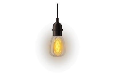 Electric edison lamp. Glowing realistic light bulb