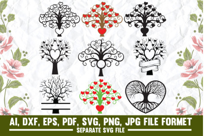 Branching Tree, Treeline, Family Tree,  Heart Monogram, family, tree,