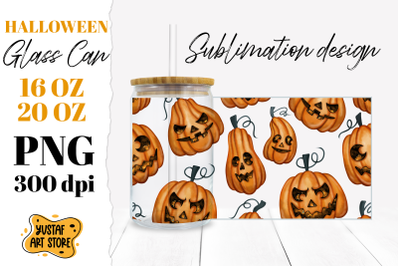 Halloween Glass Can sublimation. Halloween Pupkin design