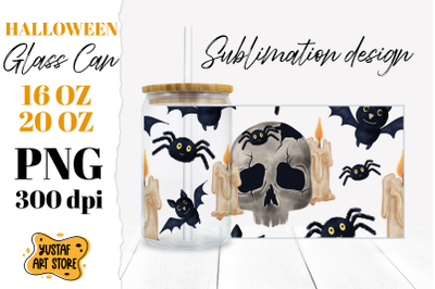 Halloween Glass Can sublimation. Scull,Candles,Bat &amp; Spider