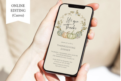 Electronic Thanksgiving Template Autumn Floral Invitation Canva Phone