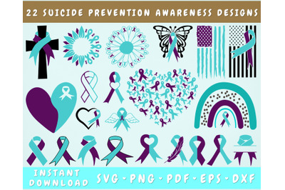 Suicide Prevention Awareness SVG Bundle, 22 Designs, Suicide Clipart