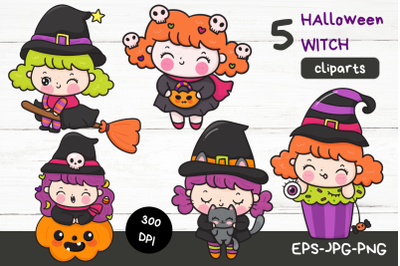 Cute witch clipart. Cute kawaii Halloween Sublimation