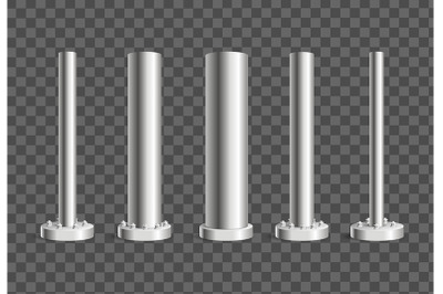Realistic 3d Metallic Pillars or Columns Set. Vector