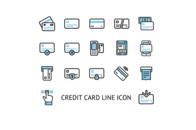 Credit Debit Card Thin Line Icon Set. Vector