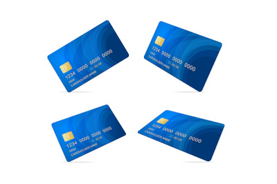 Realistic 3d Falling Credit Debit Card Mockup Set. Vector
