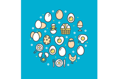 Egg Sign Round Design Template Color Thin Line Icon Banner. Vector