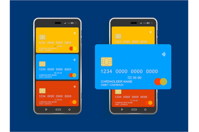 Realistic Detailed 3d Phone App Payment Card. Vector