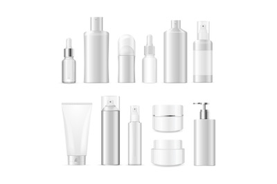 Realistic Detailed 3d White Cosmetic Bottle Set. Vector