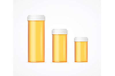 Realistic Detailed 3d Blank Orange Pills Tablet Tube Bottle Set. Vecto